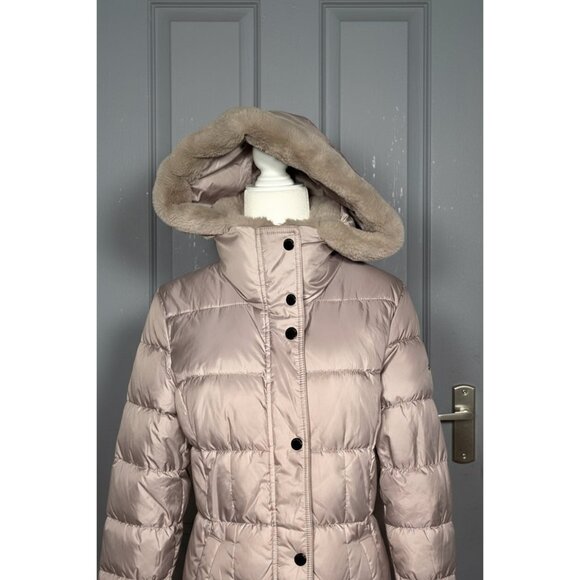 Long Puffer Coat with Fur Trim and Hood Laundry By Shelli Segal - Picture 2 of 9